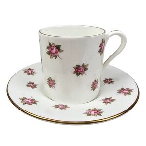 Aynsley England Pink Rosebud Demitasse Cup and Saucer Set Danbury Mint Gold Trim